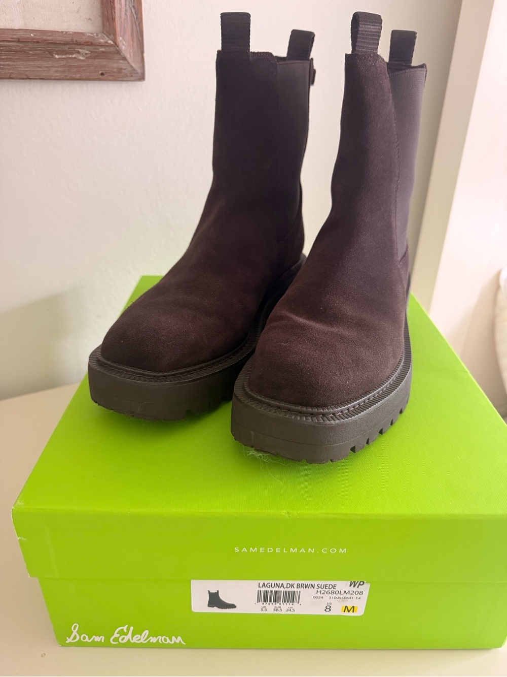 Sam Edelman Dark Brown Suede Platform Chelsea Boots